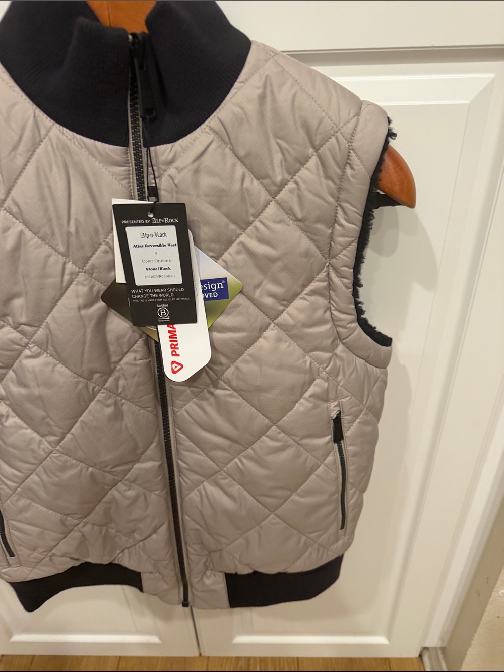 Alp N Rock Quilted Beige Sleeveless Vest with Black Trim - Picture 4 of 6